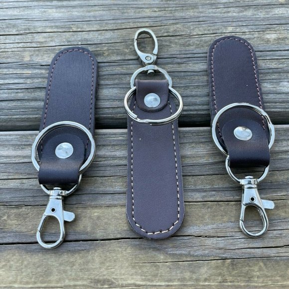 Leather Key chain Brown Genuine Leather Keys Holder Handmade Key Rings Set of 3 - Picture 6 of 9